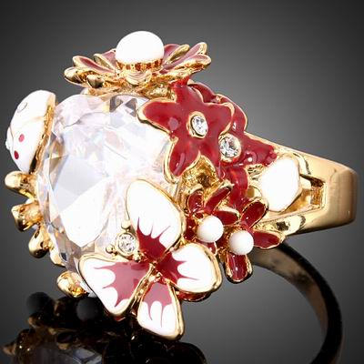 20CT HEART SWAROVSKI CRYSTAL COCKTAIL RING-7.5